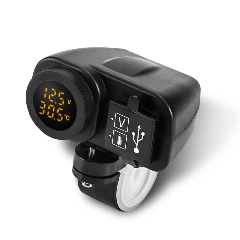 

Motorcycle Dual USB Charger Voltmeter Thermometer Socket for Cell Phones/Tablets/GPS 10166