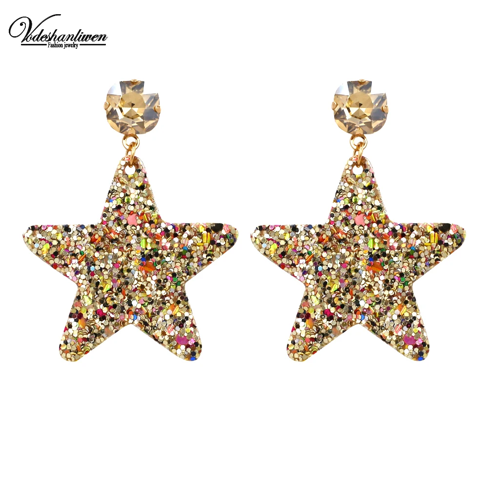 

Vodeshanliwen Blink Star Drop Earrings For Women Gift 2018 New Design Fashion Crystal Statement Dangle Earrings Accessories
