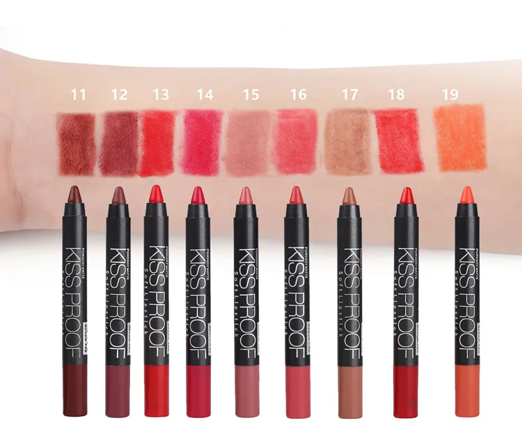 MENOW 19 Color/Set KISS PROOF Sexy Beauty Waterproof Lipstick Pen Lasting Do Not Fade Lipstick Gift 19Pcs Pencil Sharpener 2065