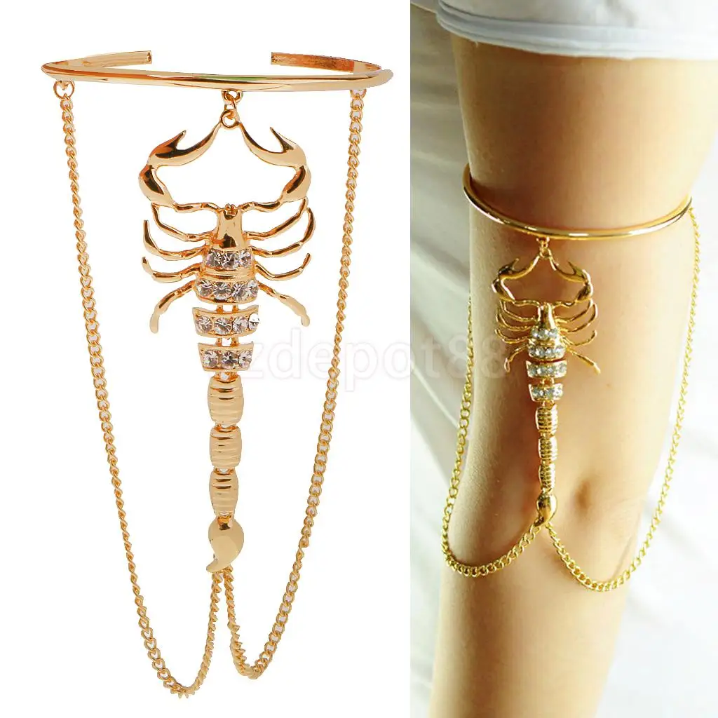 

Halloween Scorpion Upper Arm Bracelet Slave Harness Hand Chain Cuff Armlet Armband Gold