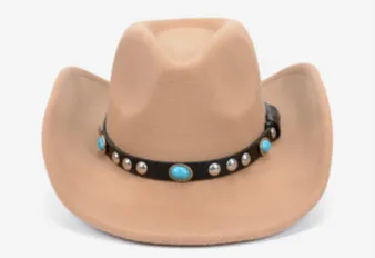 Новая Мода ковбойская шляпа фетровая с широкими полями Западная Мужская Дамская ковбойская шляпа унисекс шапки 4 цвета - Цвет: Хаки