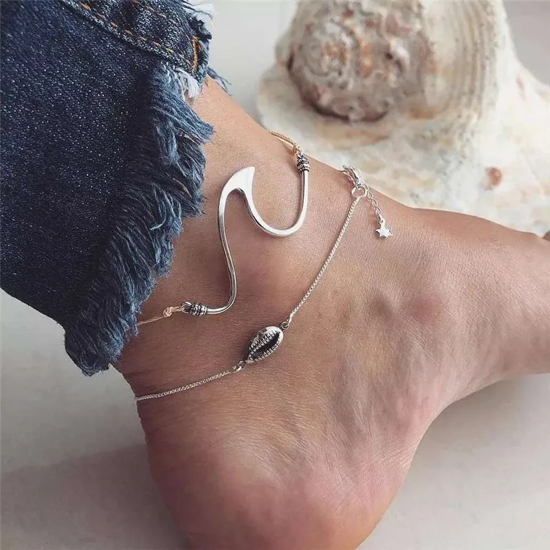 

Minimalist Wave Sea Shell Anklets Bracelets Boho Conch Shape Silver Color Anklets Chain For Female Party Gift DIY Jewelry