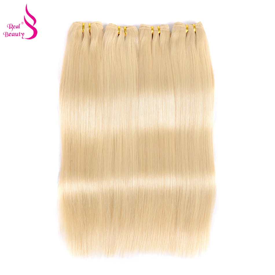 Real Beauty Platinum Blonde Brazilian hair Weave Bundles 18-24 Double Drawn Straight Hair Weft Remy Human Hair Extensions  (86)