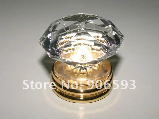 

50PCS/LOT FREE SHIPPING 35MM CLEAR CRYSTAL KNOBS ON GOLD BRASS BASE