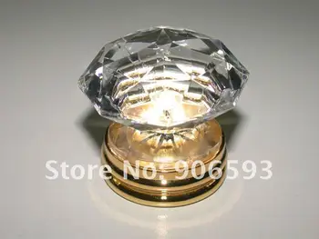 

50PCS/LOT FREE SHIPPING 35MM CLEAR CRYSTAL KNOBS ON GOLD BRASS BASE
