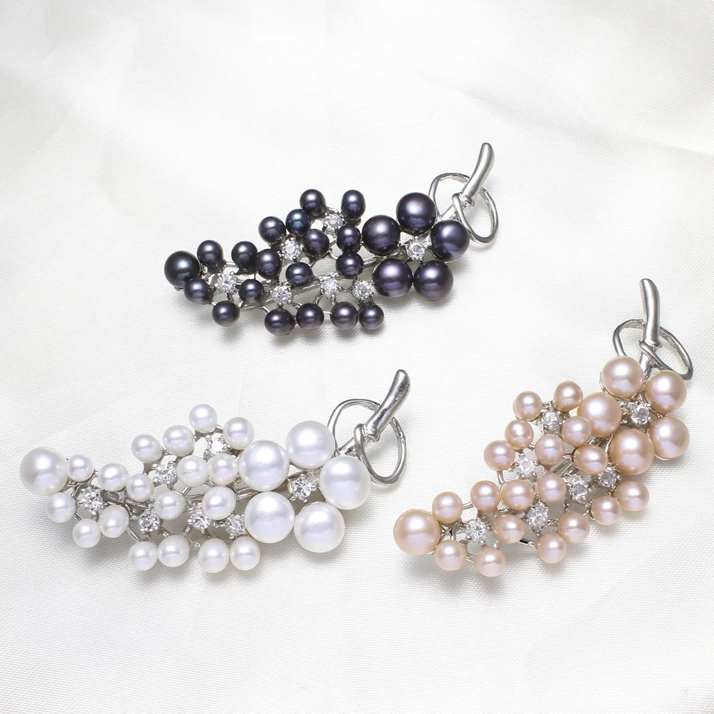 

Wedding Party Dress Brooch Brooches Jewelry Natural Real White Pink Black Freshwater Pearl Leaf Grape Rhinestone Brooch Women