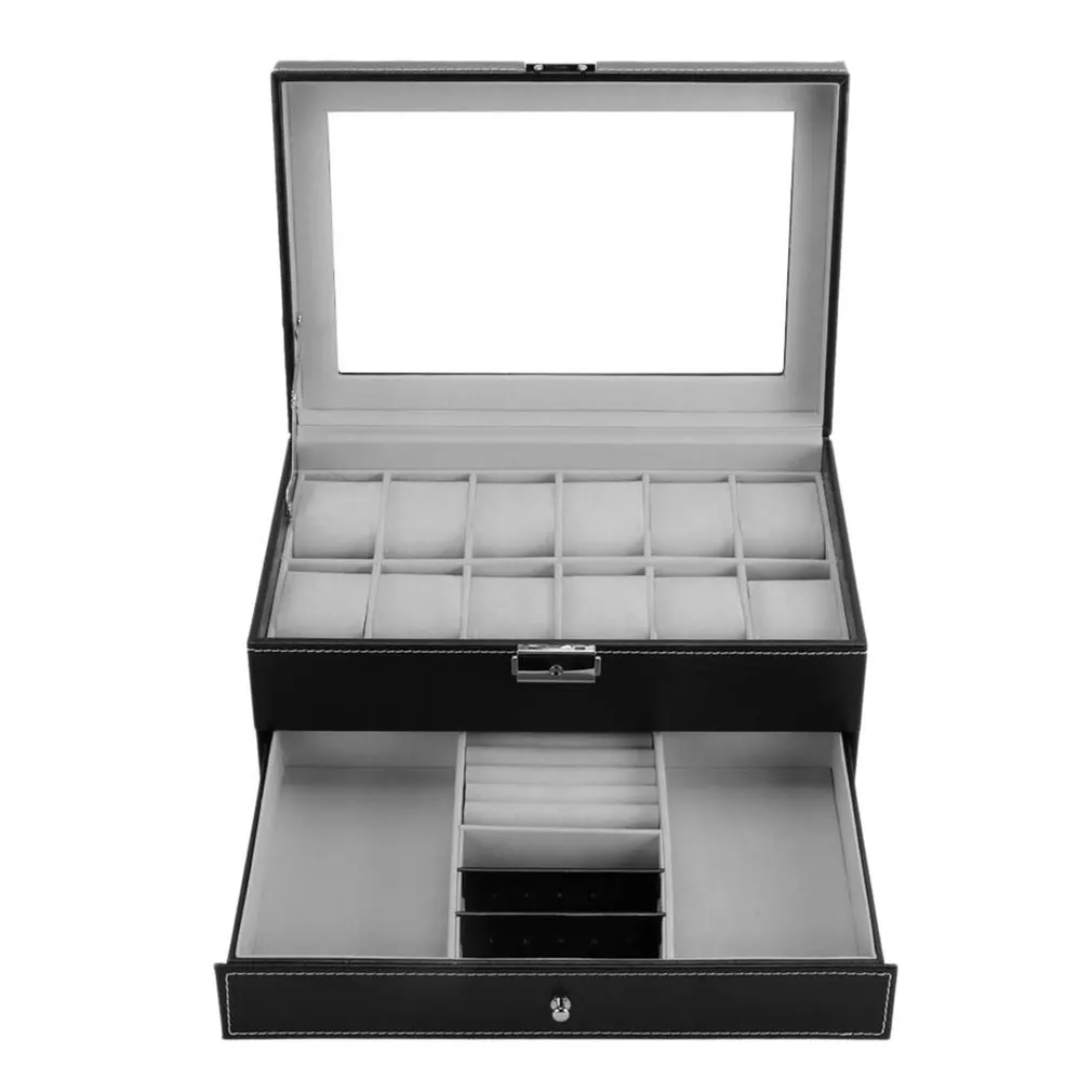 

Professional 12 Grids Slots Watches Display Storage Box Case PU Leather Double Layers Watch Storage Organizer Box Holder