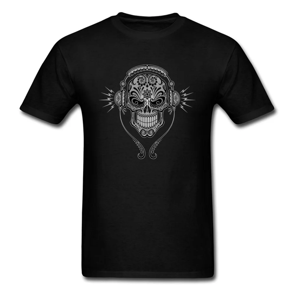 

Dark DJ Skull T-shirt Print Men Punk T Shirt Fashion Black Tops Chic Skulls Designer Tees Cotton No Fade Summer Clothes 2018 New