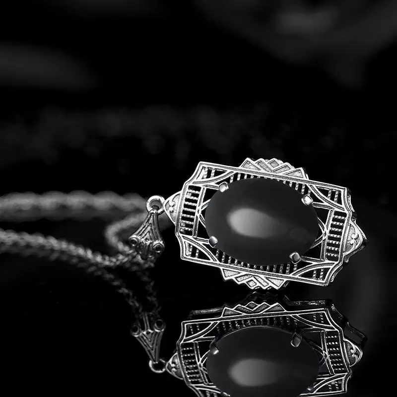 Мода 3.5ct овальной огранки черный CZ камень подлинный 925 Серебряный Узел кристалл античное ожерелье с подвеской Шарм ожерелье для женщин