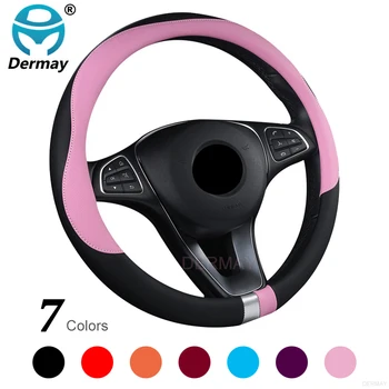 

DERMAY 2018 New Car Steering Wheel Cover Soft Leather 7Colors For Ford Bmw VW Passat POLO GOLF Kia Lada chevrolet 95%Cars