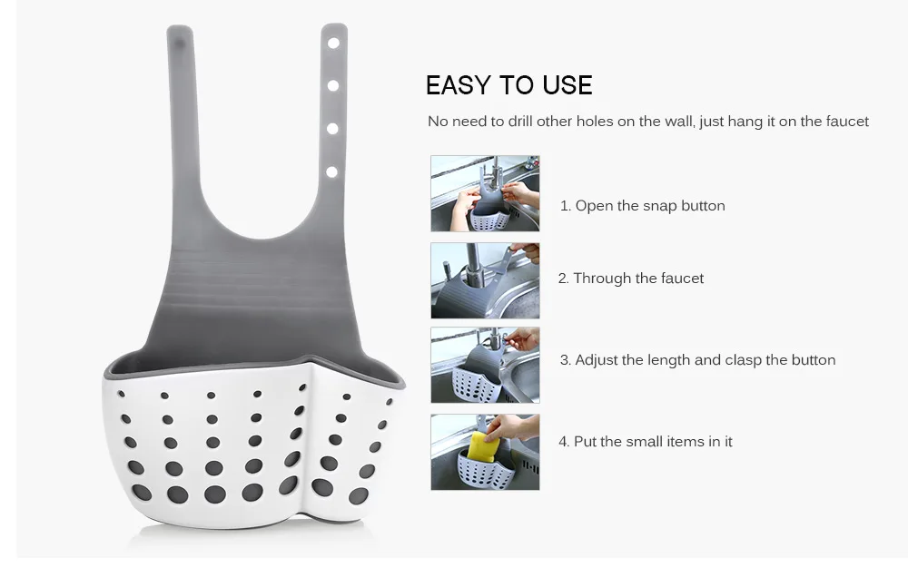 Adjustable Double Layer Sponge Rack Sink Shelf Snap Button Holder
