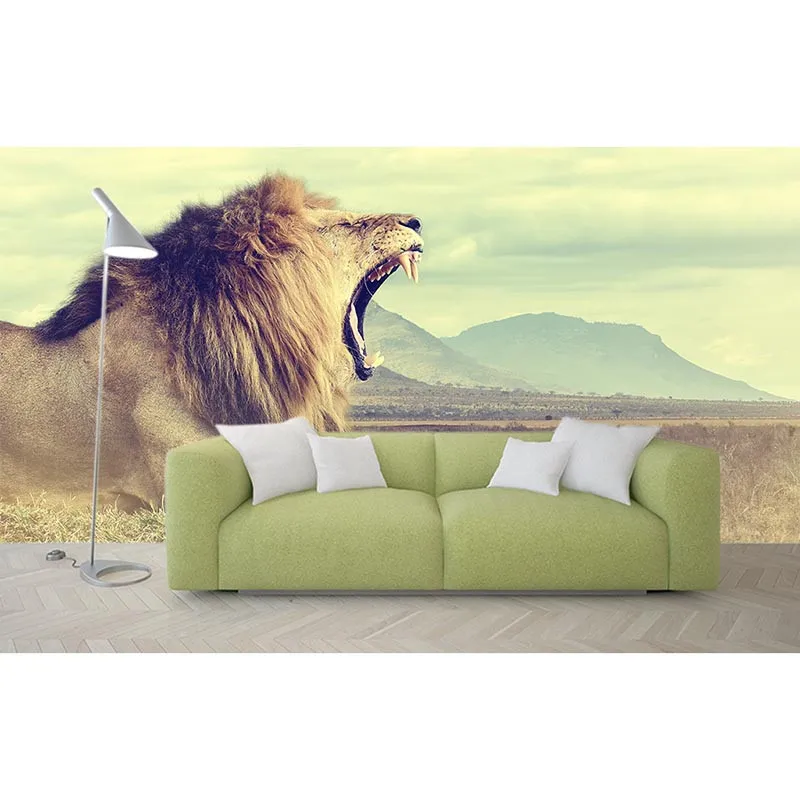 

Custom Any Size Mural Wallpaper Living Room Wallpaper 3D Painting Lion Cub roars on the Grassland