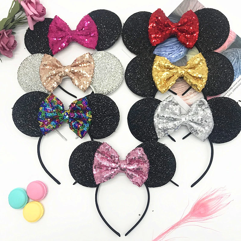 

Mickey Mous Ear Hair Accessories Cartoon Minnie Sequin Bow Headband for Girls Cartoon Head Band