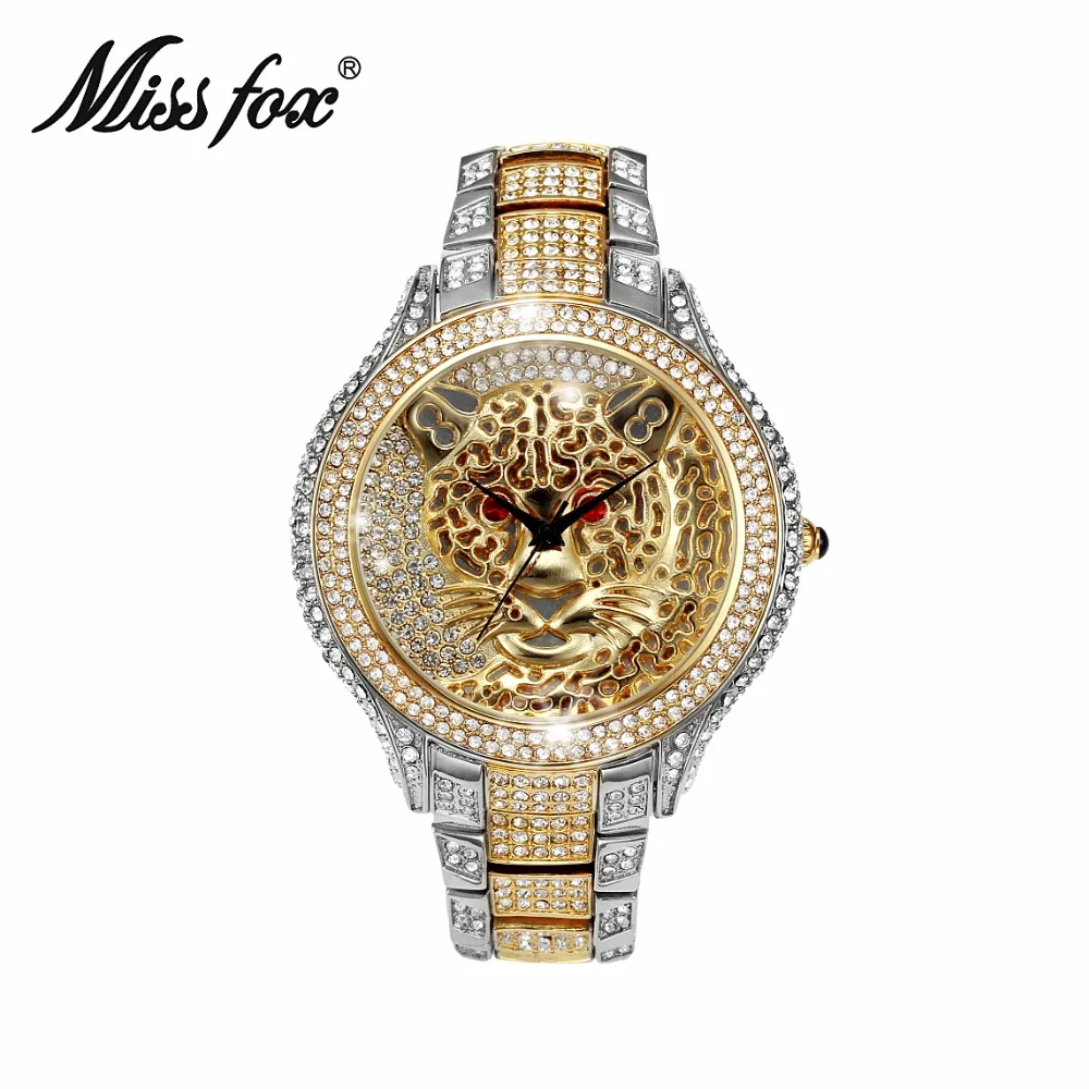 Goede MISS FOX Luipaard Horloge 3D Vrouwen Luxe Quartz Horloges Roestvrij Staal Vrouwen Gouden Horloge Mode Luipaard Patroon Relogio Feminino