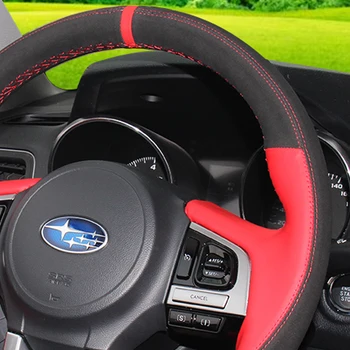 

Puou Red Black Suede Hand-stitched Car Steering Wheel Cover for Subaru Forester 2013-2015 Legacy Outback 2013 Free shipping