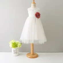 Летние платья принцессы для девочек праздничные платья без рукавов с цветочным кружевом белое пляжное платье