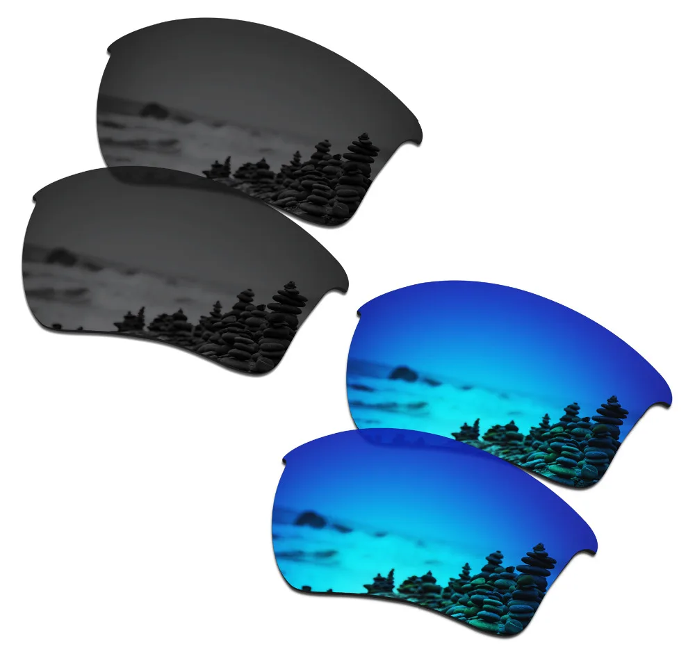 SmartVLT 2 Pairs Polarized Sunglasses Replacement Lenses for Oakley Half Jacket 2.0 XL Stealth Black and Ice Blue