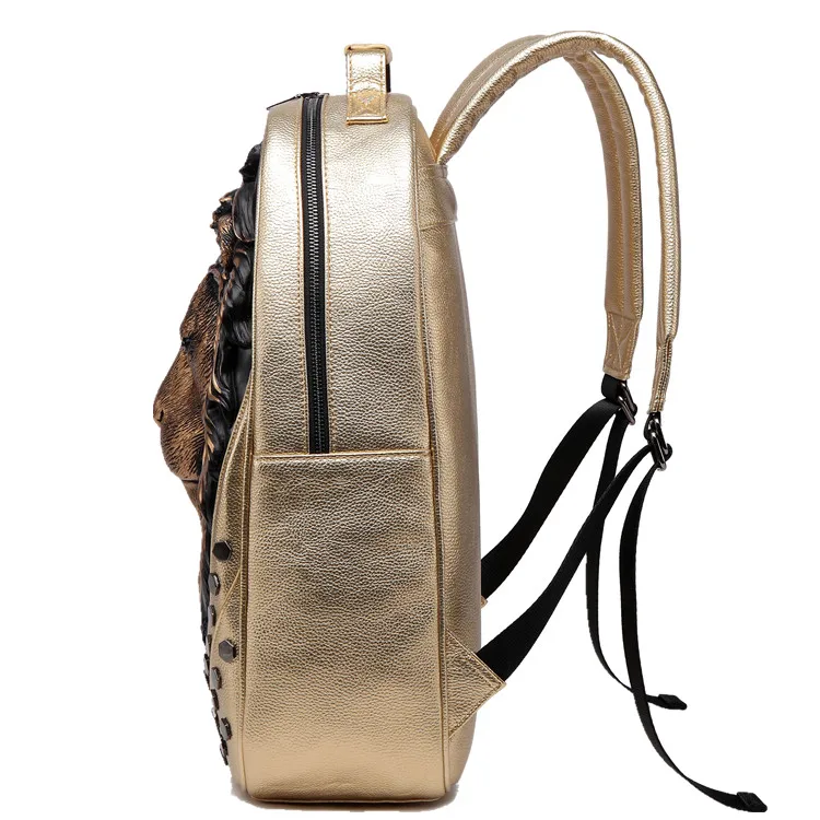 Мужской мягкий кожаный рюкзак с заклепками и головой льва|backpack women pu leather|men