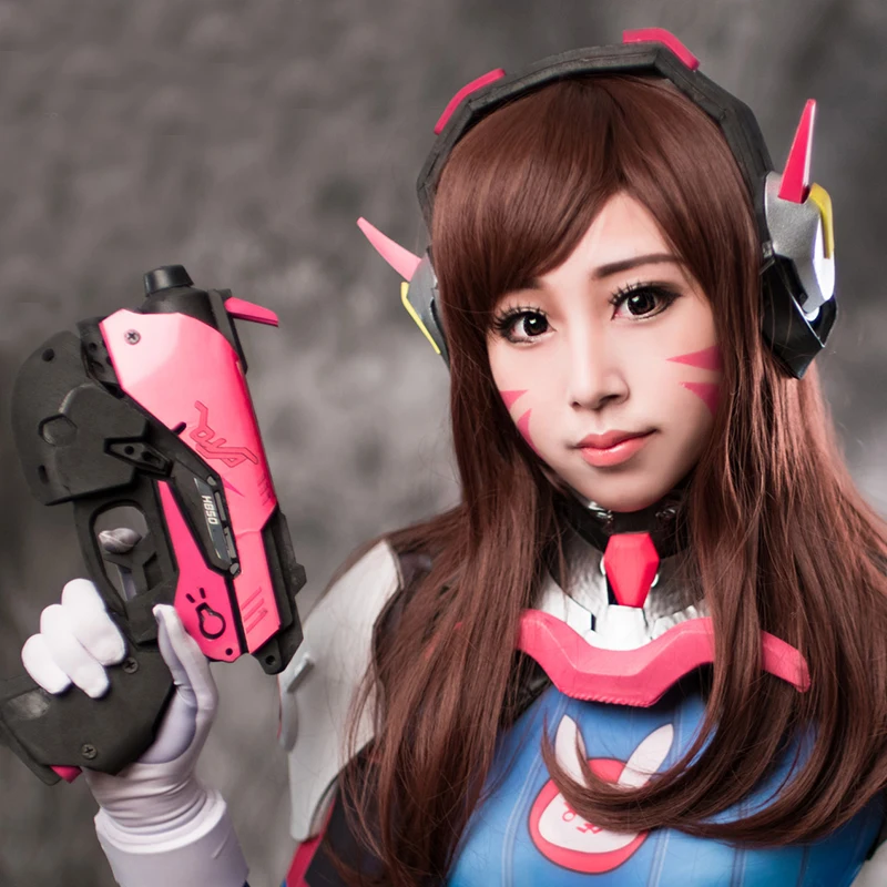 

Game OW D.va 55cm Long Brown DVA Hana Song Heat Resistant Cosplay Costume Wig