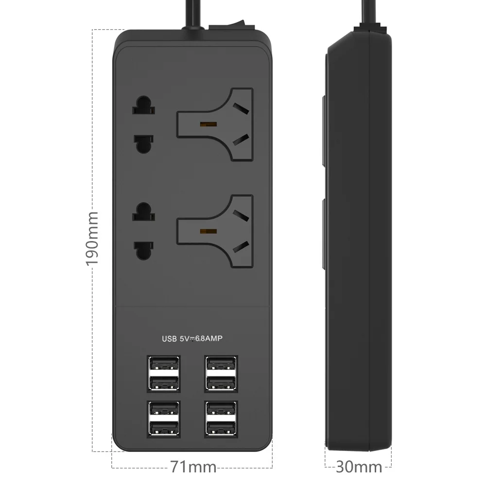 Socket Power Strip Surge Protector wall Outlets UK/EU Extension Plug Smart USB socket 4 AC 8 USB Ports Power Cube Long Cord