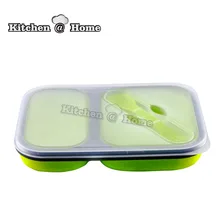 2 Zellen Silikon Klapp Mikrowelle Bento Lunch Box Mit Löffel und Gabel In Einem 21*15 cm Tragbaren Mittagessen Box BPA FREI