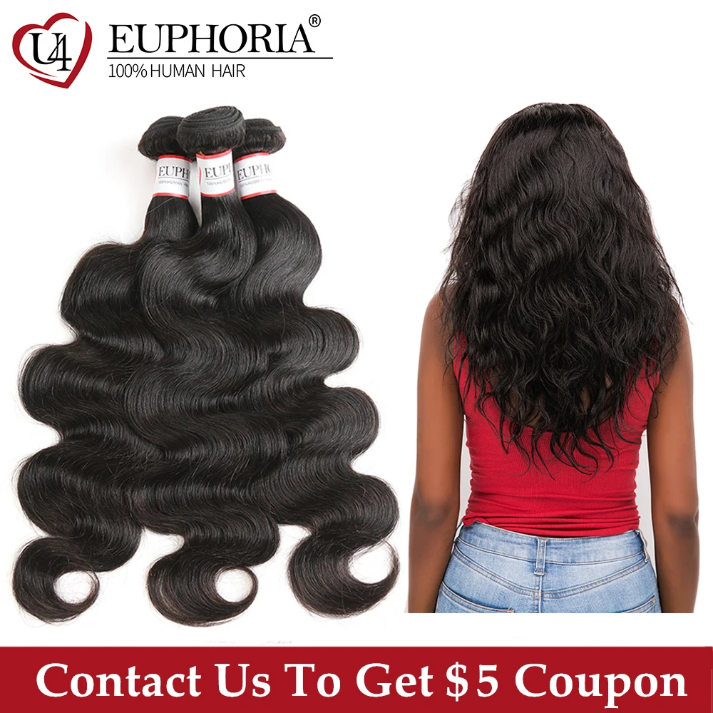

EUPHORIA Peruvian Body Wave Human Hair Extensions 3/4 Bundles Double Machine Weft Natural Color 100% Remy Human Hair Weaving