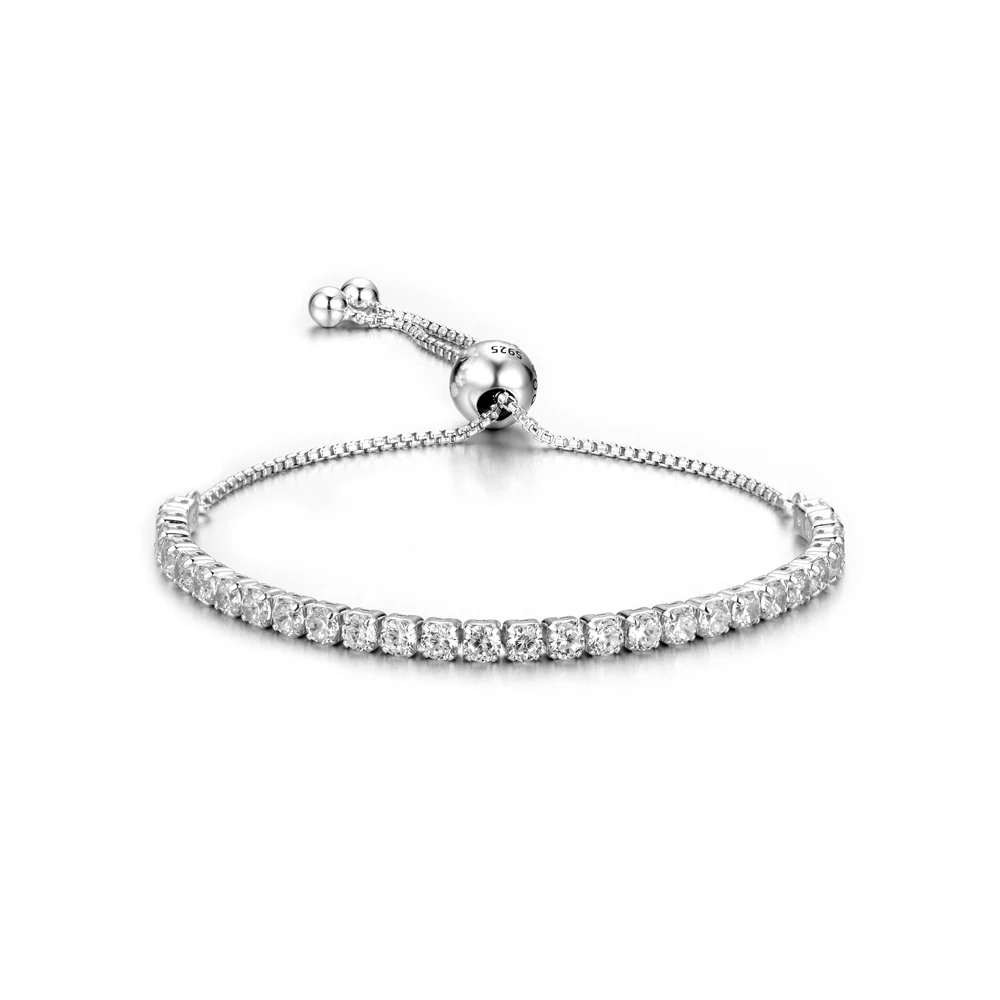 

ZTUNG PDB1 sterling silver adjustment bracelet with white and pink stone for gift for women fine jewelry