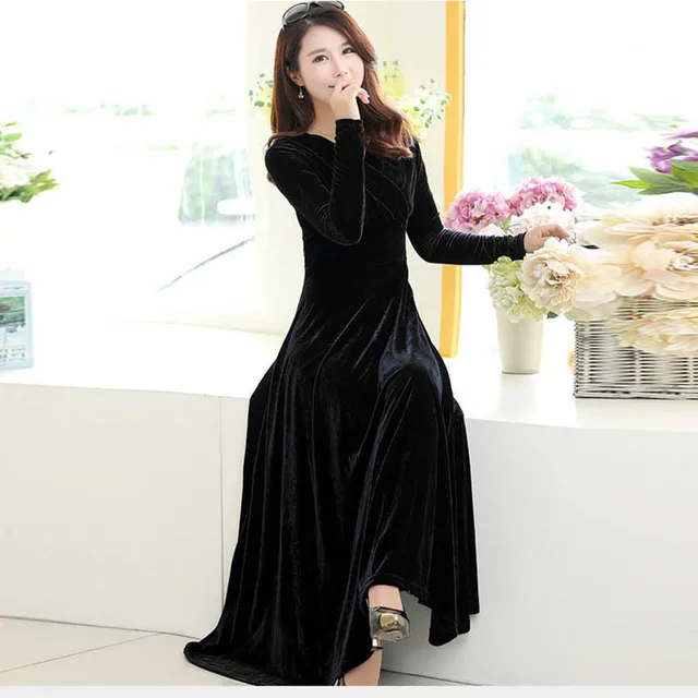 Runway 2018 Winter Velvet Dress Women Long Sleeve Sexy V Neck Even