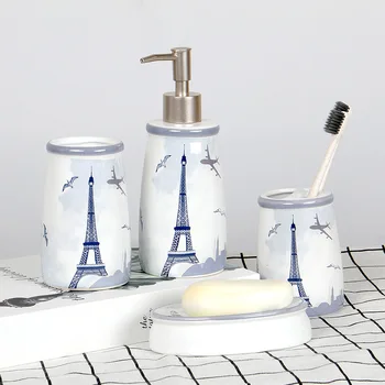 

Houmaid Bathroom Accessories Sets WC Ceramics Toothbrush Holder Soap Dispenser Soap Rack Europe Shower Room Gargle Cup 4PCS