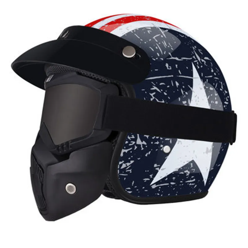 1 шт. 57-62 см ABS пластик мотоциклетный шлем мотоциклетный крест Capacete половина шлем для ретро матовый яркий черный - Цвет: Gloss Team-dark mask