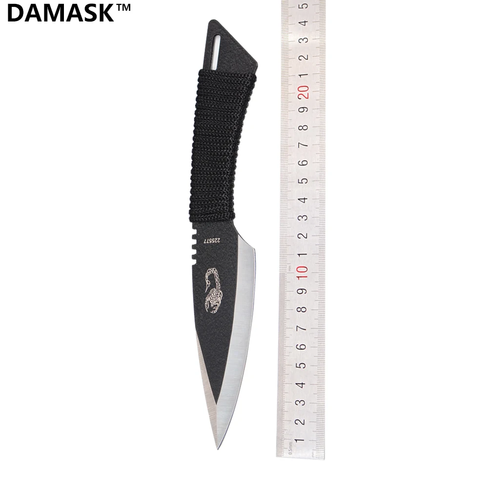 Damask Brand 5 inch Stainless Steel Military Knife Serrated Edge Rope