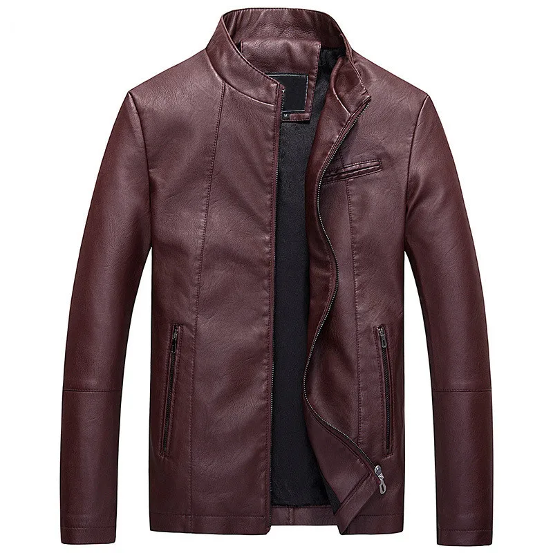 Модная Новая мужская кожаная куртка jaqueta de couro masculina, Мужская осенняя и зимняя кожаная куртка - Цвет: Red dates