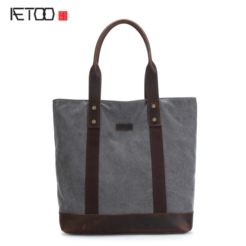 

AETOO New canvas big bag travel bag mad horse leather retro bag men and women shoulder Messenger bag