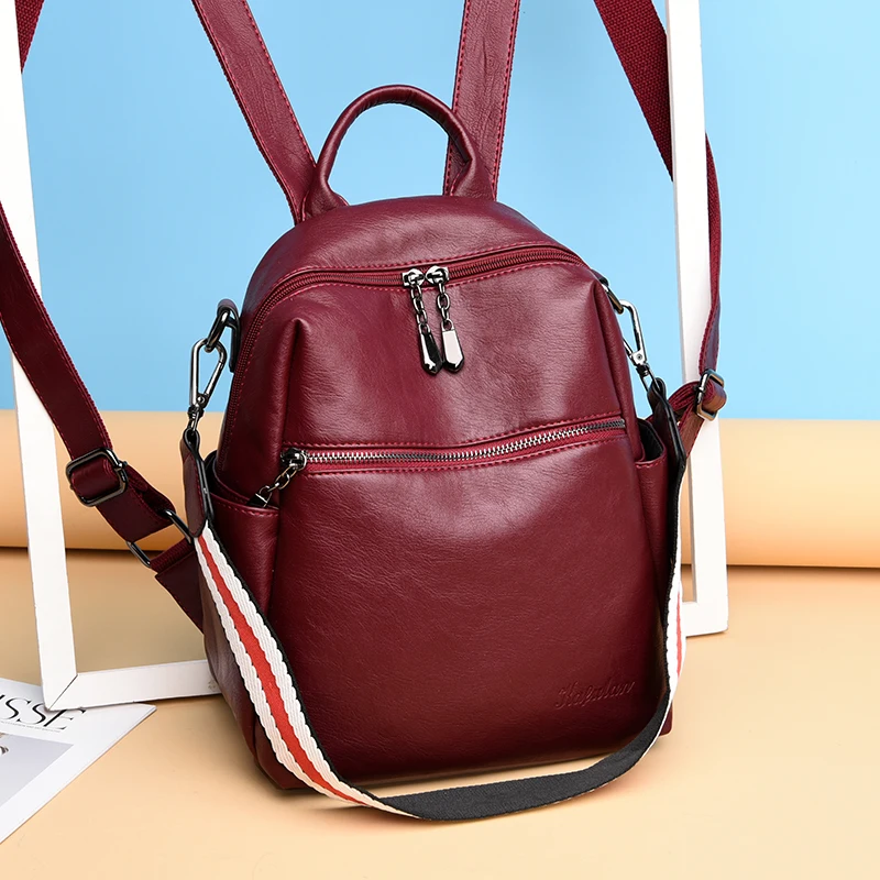

New Backpack Women Soft Leather Mochila Small Anti Theft Backpack Korean Brand School Bags for Teenage Girls Mini Double Back
