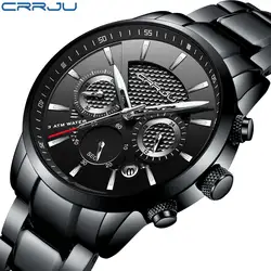 CRRJU Топ Роскошные, спортивные и фирменные кварцевые часы для бизнеса Для мужчин полный SteelClock наручные часы с хронографом