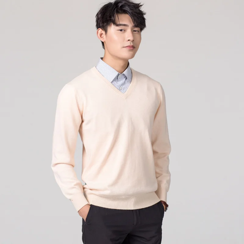 

Man Pullovers Winter New Fashion Vneck Sweater Cashmere and Wool Knitted Jumpers Men Woolen Hot Sale Standard Male Tops LM023