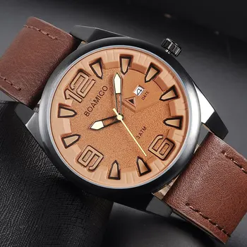 

BOAMIGO Brand Watches Fashion Casual Men Quartz Watches Auto Date Leather Wristwatches 30M Water Resistant relogio masculino