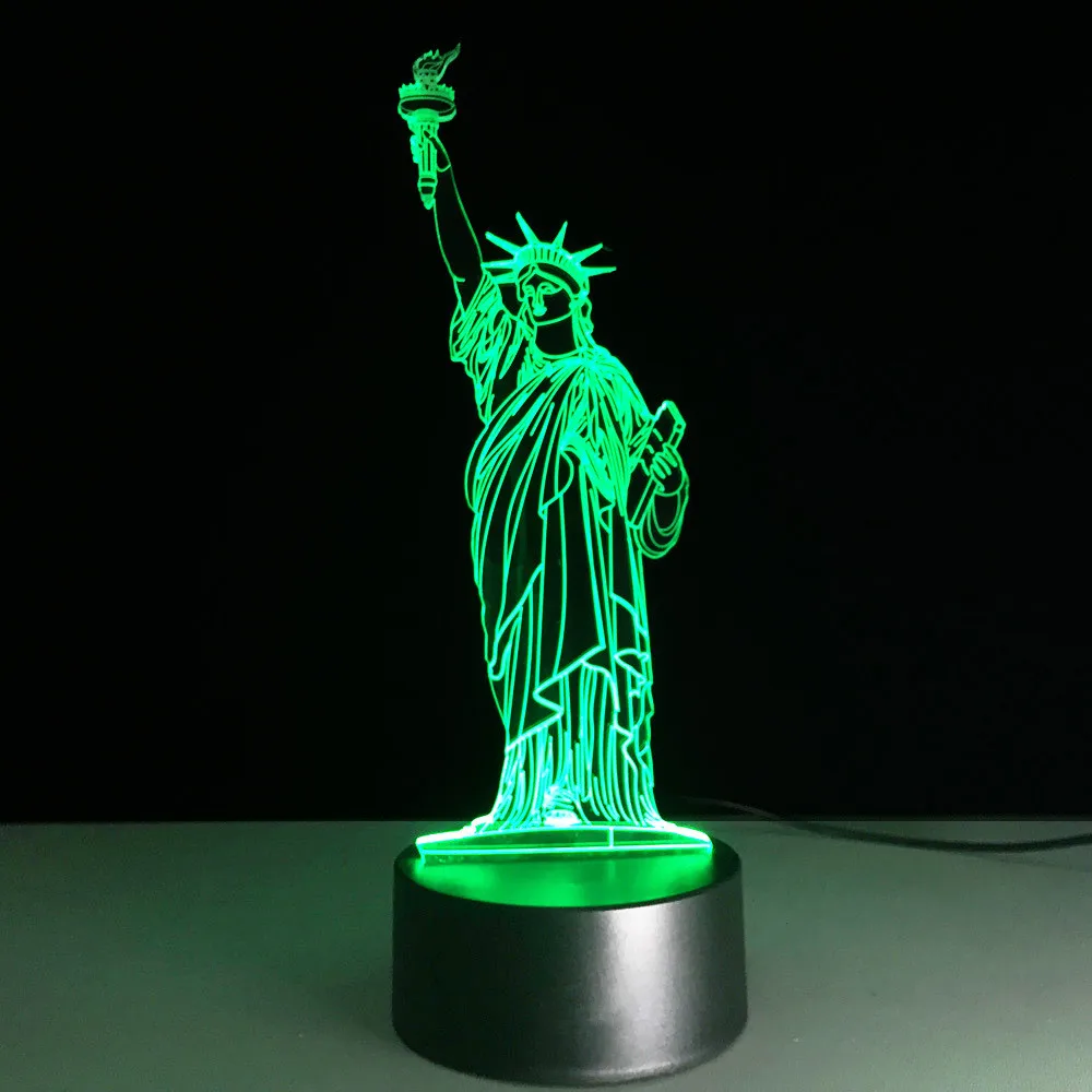 Творческие детские Ночные светильники 3D светодиодный Статуя Свободы Настольный светильник 7 цветов изменить Спальня постели спать