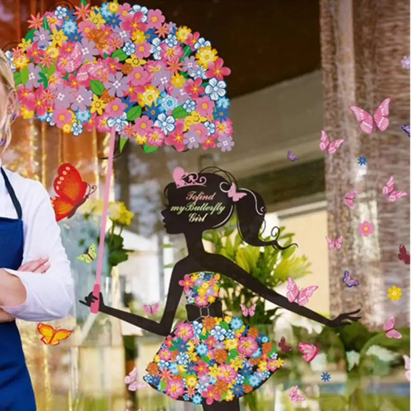 Цветок девочка зонтик наклейки на стену Декор для дома|mural wall|home decor wall muralsflower mural |