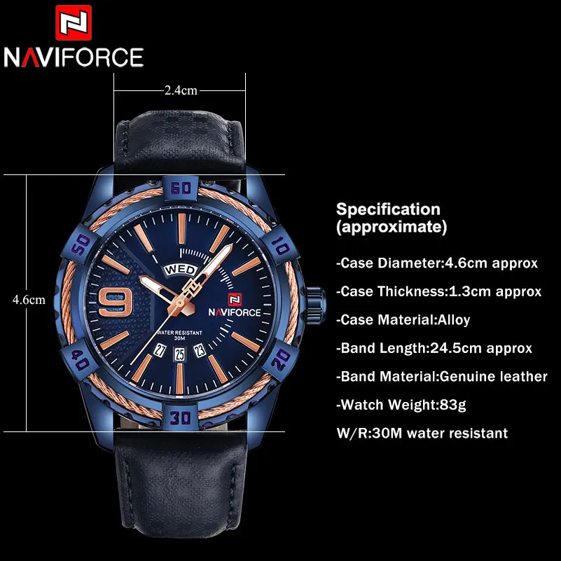 Мужские водонепроницаемые спортивные часы NAVIFORCE кварцевые из нержавеющей стали