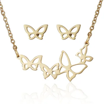 

Animal Butterfly Gold Color Stainless Steel Sets For Women Necklace Earrings Jewelry Set Wedding Jewelry Valentine's Day Gift