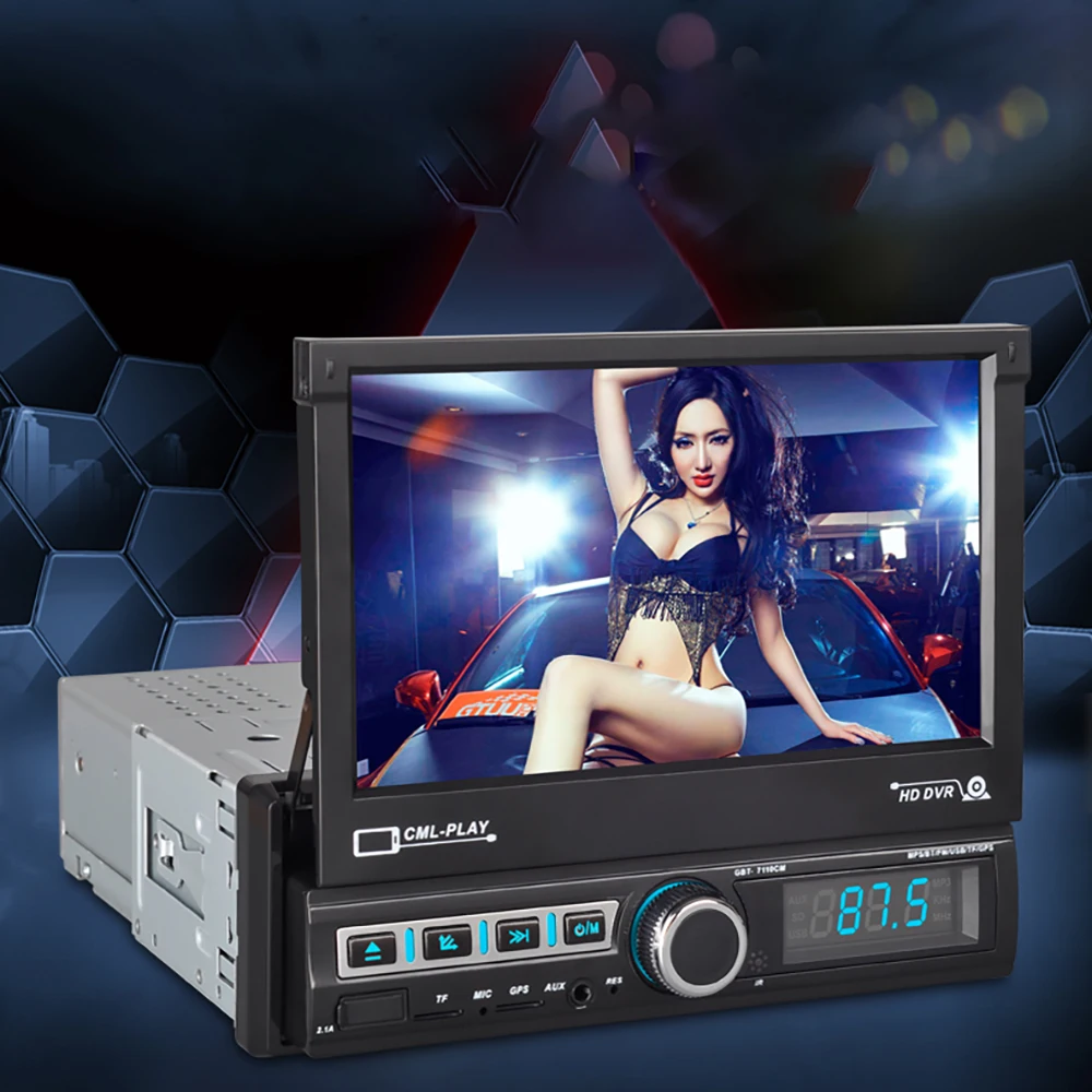 7 дюймов 1Din Мультимедиа SD USB FM AUX MP3 электрический выдвижной экран 1024*600