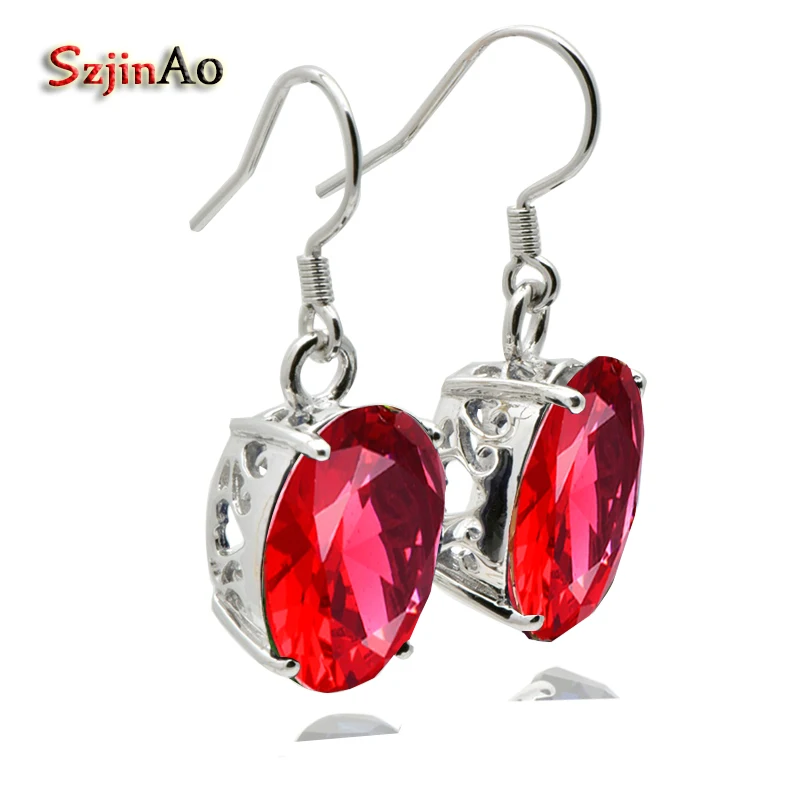 Szjinao Luxury real 925 sterling silver earrings oval ruby women luxury wedding earrings brincos vintage цена Szjinao Luxury real 925 sterling silver earrings oval ruby women luxury wedding earrings brincos vintage цены онлайн