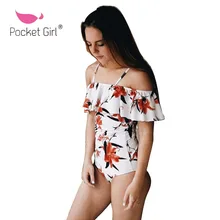 

Pocket Girl 2017 Summer Beach Monokini Brazilian Biquini Off Shoulder One Piece Swimsuit Swimwear Women Bathing Suit Vintage