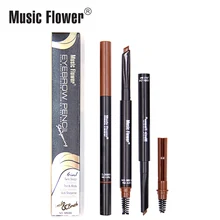 Официальный Music Flower 3 в 1 карандаш для бровей близнецов дизайн с кистью Авто точилка Водонепроницаемый, Длительное Действие, MakeupTool
