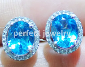 

Blue topaz stud earring Natural original blue topaz 2.5ct*2pcs gemsstone 925 sterling silver For men or women #T16022950