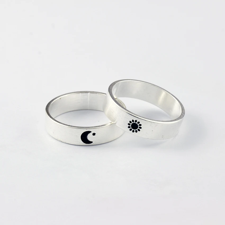 1pcs Vintage Supernatural Moon And Sun Ring Lettering Promise Couples Rings BFF Knuckle Anelli Anillos Valentine's' Day Gifts