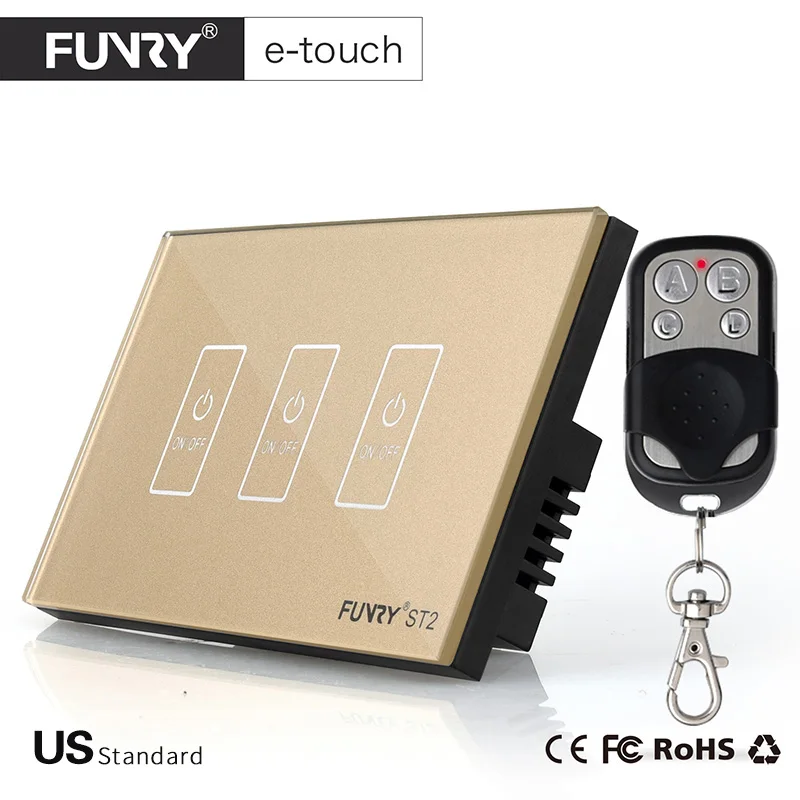 

FUNRY Touch Switch 3 Gang 1 Way Smart Control On-off for Home Supplies ST2-US Standard