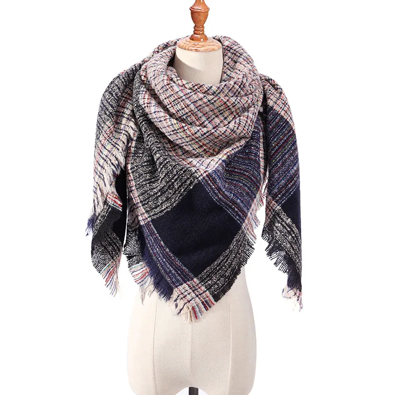 OLOME дизайнерский трикотажный зимний шарф для женщин клетчатый теплый кашемировый шарф шали женское одеяло треугольный пашминовый палантин - Цвет: E-3