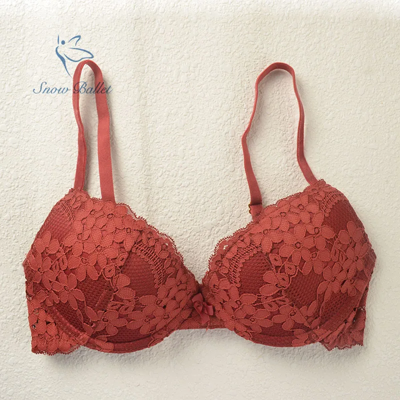 

free shipping rust red lace 3/4 push up bra women underwear intimates sexy lingerie B size young lady girl